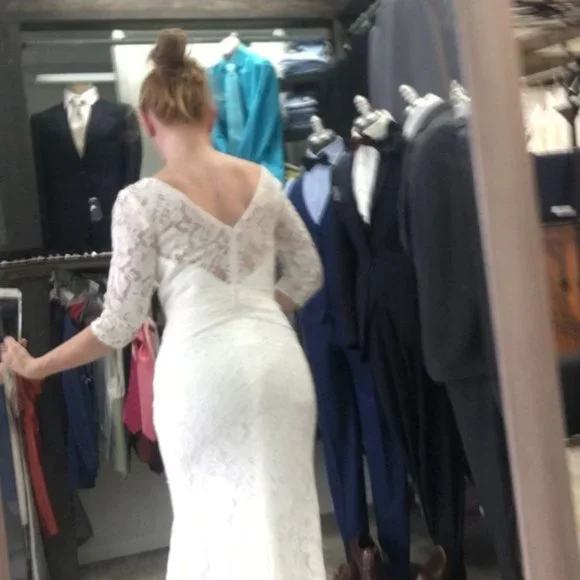 NEW Red Long Lace Dress, 3/4 Sleeve Holiday Formal Sexy, Cruise Prom Mother's - Picture 9 of 10